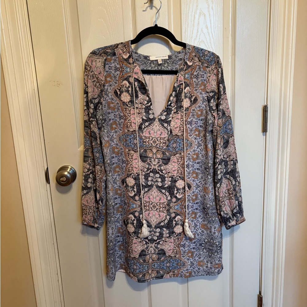Lavender Brown Floral Patterned Shift Dress